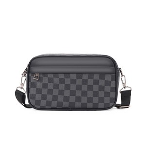 Hot Sales New Black Plaid Men's Small Square Crossbody <strong>Bag</strong> Fashionable Trendy PU <strong>Material</strong> Casual Shoulder <strong>Bag</strong> Geometric Pattern - Product Image 1