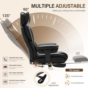 Ergonomic High <b>Back</b> Leather Office <b>Chair</b> with Footrest, Lumbar <b>Support</b>, Adjustable Headrest, Height Adjustable Reclining Gaming - Product Image 4