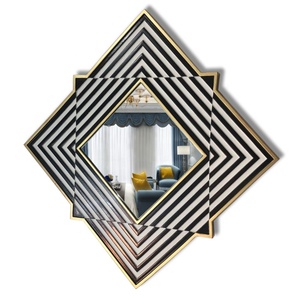 Espejo Decorativo de Pared Hecho a Mano con Patrón Geométrico de Rayas Blancas y Negras de Estilo Art <span class=keywords><strong>Deco</strong></span> <span class=keywords><strong>Simple</strong></span>, con Tamaño Personalizable - Product Image 3