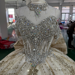 Robe de mariée élégante Mct004, robe de bal champagne, corsage en strass, broderie dorée scintillante, robe de princesse, Jancember - Product Image 3
