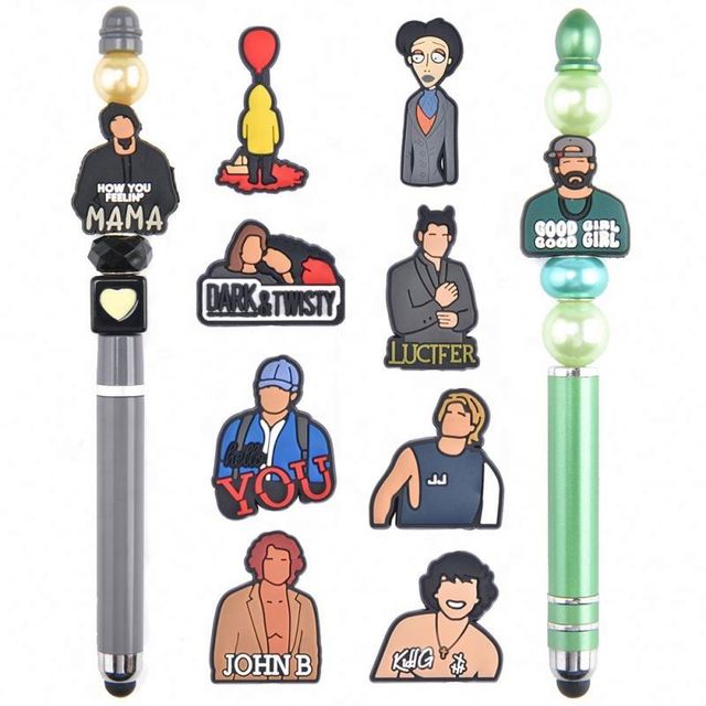 Hot Selling DIY Beaded Pen Custom Pvc Cartoon Focal Charms Pen Topper for Decoration
