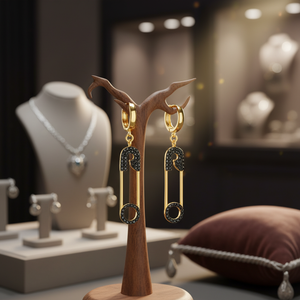 Épingle de sécurité à la mode pierre noire boucles d'oreilles turques faites à la main en gros 925 bijoux en argent Sterling - Product Image 3