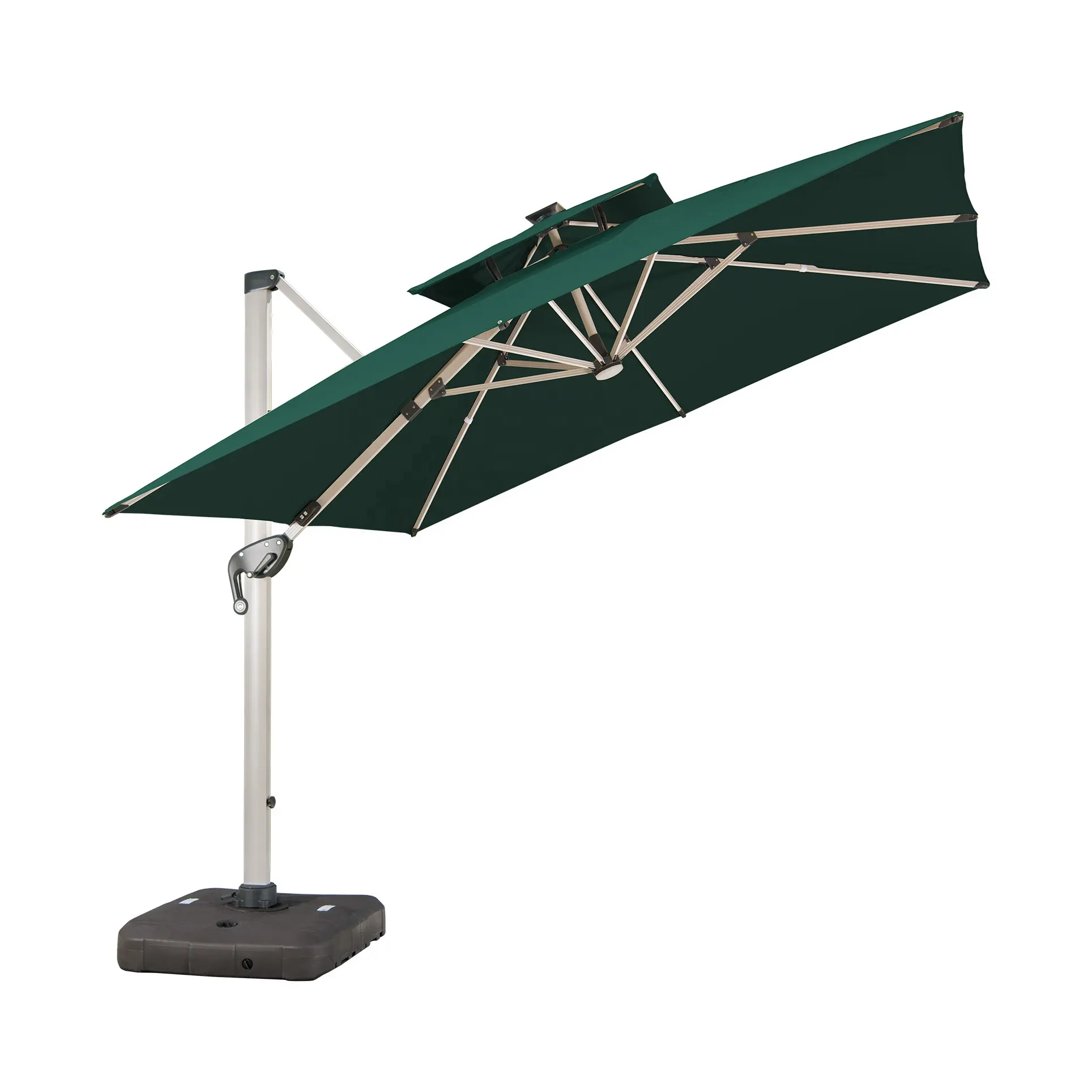 Parapluie de Patio carre impermeabile, quadri en alluminio, tissu importe de haute qualite, porte-a-faux exterieur, en vie