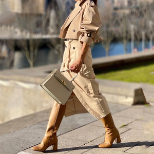 Ensemble tailleur trench pour femme kaki SMLXLXXL – Style décontracté pour le travail, jupe boutonnée avec ceinture et veste – Europe, Amérique, Asie du Sud-Est - Product Image 3