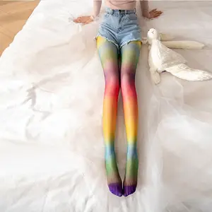 Explosive party pantyhose Day pantyhose personality Rainbow socks Thin women's gradient striped Spring and autumn color tights