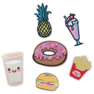Custom Cartoon Appliques Iron on Embroidery Chips Hamburg Pineapple Juice Patch for Jeans Garment Clothing - Product Image 1