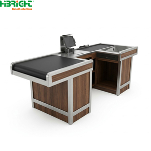 Wood Grain <b>Checkout</b> <b>Counter</b> Retail Cashier Desk POS <b>Counter</b> for Supermarket Store - Product Image 3