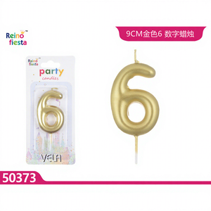 Bougie d'anniversaire dorée Peiyong 9 cm, chiffre 6, pour fêtes et décorations de bar, en cire, forme numérique, pour occasions du Nouvel An, emballée en boîte - Product Image 1