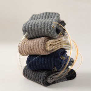 Autumn Winter Women <b>Wool</b> <b>Socks</b> Mid Calf Thickened Velvet <b>Socks</b> Color Block Versatile Cashmere High Tube <b>Socks</b> - Product Image 3