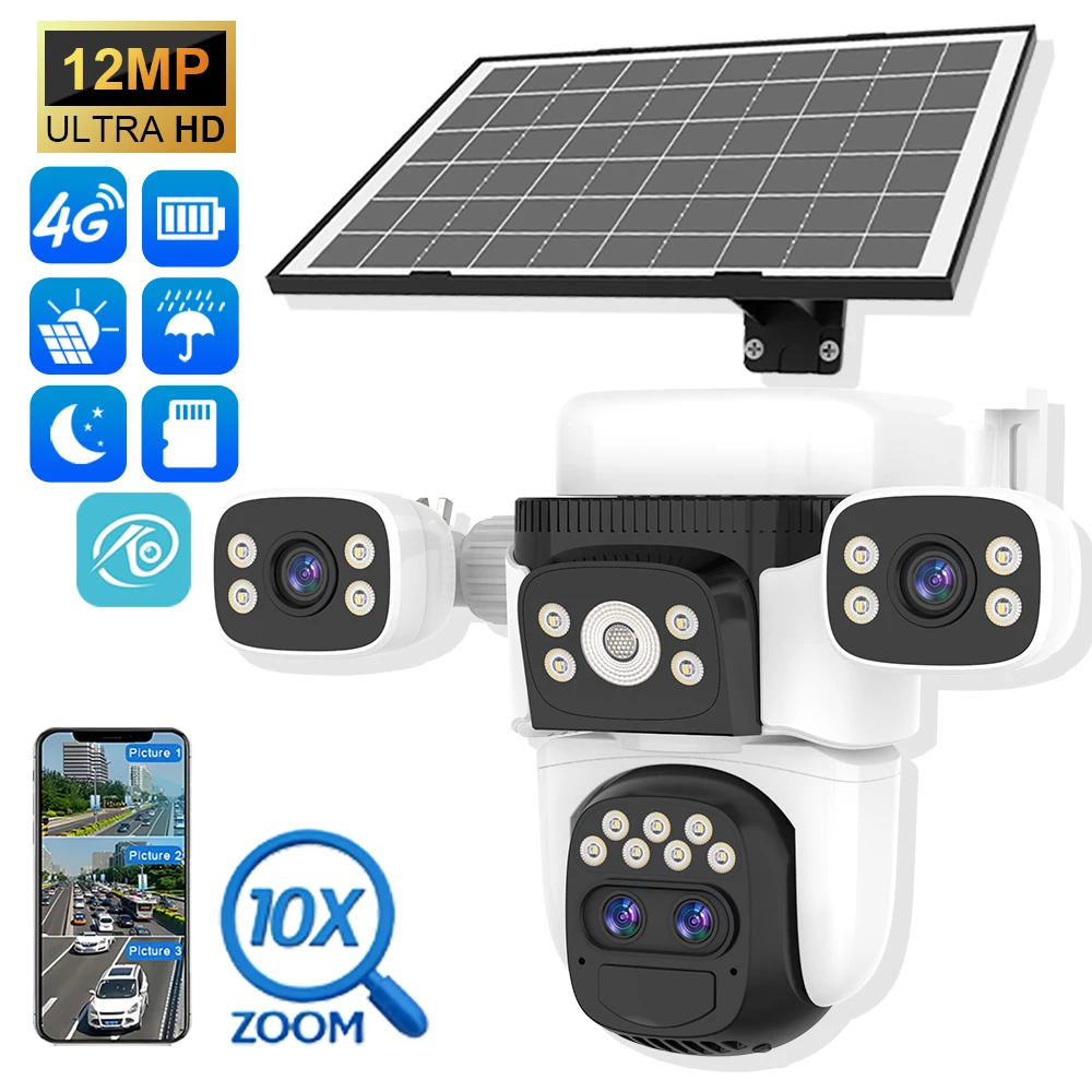 O-kam PRO BG621ZS 6K 12MP AOV Wireless 4G Solar Security Camera with 3 Lenses 10X Zoom CMOS Indoor IP Network 1-Year Warranty · image 1