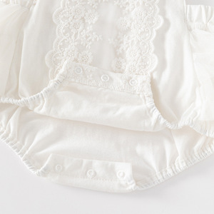 Combinaisons d'été en coton pour bébé, vêtements pour filles nouveau-nées, sans manches, dos nu, princesse, mariage, dentelle florale blanche, écologiques, respirantes - Product Image 5