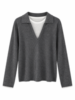 Pull en tricot coréen pour femme, style faux deux pièces, col rabattu, coton et acrylique, manches longues, collection automne