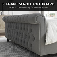 Lit Double Rembourré Style Luxe Européen en Velours Gris Foncé avec Tête et Pied de Lit Capitonnés, Cadre de Lit Grand Format ou Queen Size