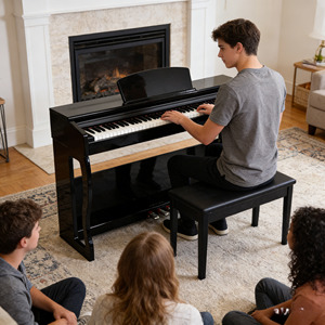 Piano numérique électronique 88 touches avec clavier à marteaux lestés, interface MIDI, 3 pédales, 800 sons, imprimable - Product Image 1