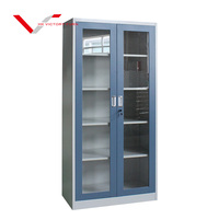 Armoire de Rangement Métallique d'Archivage pour Bureau, Stylée et Colorée, avec 2 Portes Battantes Vitrées