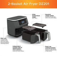 Four à friture double intelligent 9L, friteuse électrique domestique avec 2 paniers indépendants, écran tactile numérique US, cuisine 2 aliments
