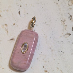 Новинка! Хит продаж! Винтажный кулон с натуральным камнем и циркониевыми кристаллами, инкрустированный, с массивной медной застежкой с покрытием из 18-каратного золота. - Product Image 5