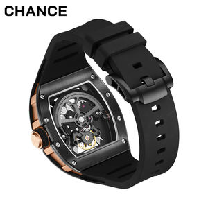 Reloj mecánico automático para hombre con caja de fibra de carbono, correa de silicona, esfera esqueletizada, resistente al agua, deportivo. - Product Image 3