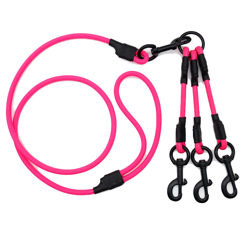 Pink dog leads with 3 dogs triple