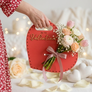 Portaflores de Madera Rosa en Forma de Corazón con Recorte de Amor para el Día de San Valentín, Decoración para Mostrar Ramos de Boda, Manualidades - Product Image 4
