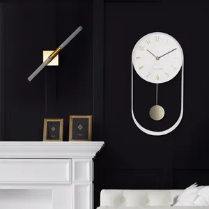 2022 Simple Modern Custom Oem Art Iron Nordic Minimalist Light Luxury Fashion Wall Clock With Pendulum Clock Plain White