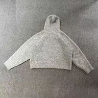 Pull à capuche personnalisé pour homme en tricot bouclé moelleux, coupe oversize, gris avoine, manches longues, confortable, service ODM