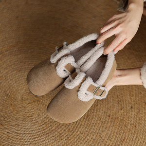 2025 mode boucle sangle hiver Birkenstocks chaussures haute qualité daim supérieur chaud doublé polaire antidérapant semelle en caoutchouc abricot - Product Image 1