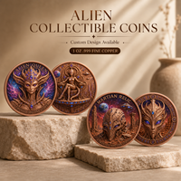Koin Tembaga Murni 999 1 oz Kerajinan Logam Berwarna dengan Relief Tinggi Alien 1oz Koin Tembaga Edisi Kolektor dengan Kapsul