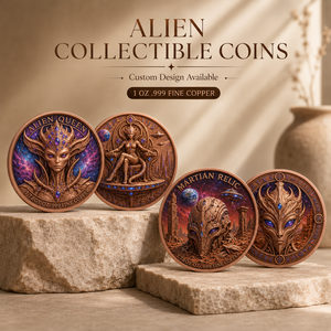 Pièce de collection en cuivre pur 999 de 1 oz, colorée, à relief élevé, motif Alien, avec capsule – Artisanat métallique - Product Image 3