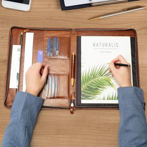 Portafolio Unisex de Cuero Genuino, Carpeta Organizadora con Cierre para Hombres y Mujeres, Portafolio para Currículum, Carpeta para Reuniones A4, Carpeta de 13 Pulgadas, Color Marrón - Product Image 4
