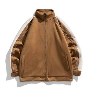 Kustom jaket Varsity polos ukuran besar Bomber berritsleting atas kulit lunak leher Tempat Tidur lengan reguler untuk pria - Product Image 1