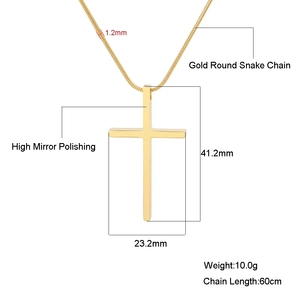 Collar con colgante cruzado chapado en oro con cadena de serpiente redonda de acero inoxidable personalizado a la moda - Product Image 2