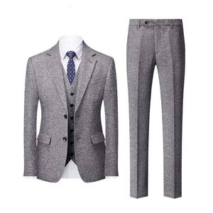 Otoño-Invierno Formal Negocios Esmoquin Boda Gris Lana Tweed Single Breasted Men Suite 3 Piezas - Product Image 1