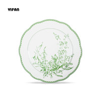 Service de vaisselle vintage en porcelaine céramique haut de gamme, couleur vert élégant, motif muguet, pour mariage et restaurant