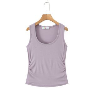 N9270 Débardeur en modal pour femme grande taille, col rond, froncé sur les côtés, coupe ample, couleur unie, en jersey respirant - Product Image 1