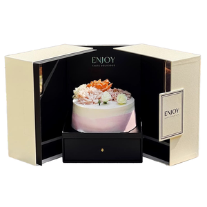 Caja de Regalo de Lujo para Pastel de Cumpleaños de 8 Pulgadas, Caja Rígida Negra de Materiales Reciclados, Personalizable para Cumpleaños y Día de la Madre - Product Image 1