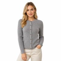 Cardigan en Cachemire Tricoté Décontracté pour Femme, Haute Qualité, Manches Longues, Fin, Bouton Unique, Gris, Automne Hiver