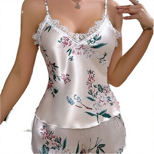 Summer Sexy Women's Elastic Waist V-neck Breathable Solid Satin Nightgown Set EG10013S - Product Image 3