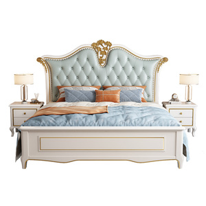 Lit double de luxe de conception européenne, taille king ou queen, cadre de lit en bois doux avec sac souple, lit classique doux pour chambre à coucher européenne - Product Image 6