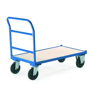 Industrial Goods Handling Steel Single End Wood Deck 4 Wheel Folding Metal Flat Cart
