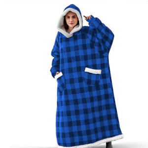 Veste à capuche en flanelle, couverture de canapé, vêtements pour personne paresseuse, pyjama, pull, sweat-shirt à capuche transfrontalier, motif à carreaux, extra épais, décontracté - Product Image 2