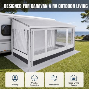 Paroi latérale pour <span class=keywords><strong>auvent</strong></span> de camping-car, mur <span class=keywords><strong>d</strong></span>'intimité imperméable pour <span class=keywords><strong>caravane</strong></span> avec poteaux et piquets, écran latéral coupe-vent pour <span class=keywords><strong>auvent</strong></span> de camping-car avec sac de transport - Product Image 3