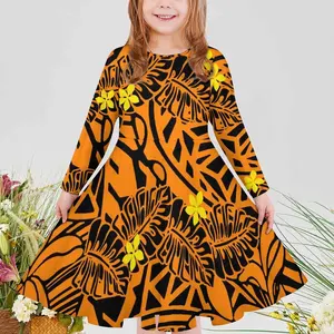 Ropa de boutique para niños, vestidos de princesa de diseño tribal polinesiano para niñas, vestidos informales de manga larga de otoño