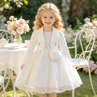 Ensemble 3 pièces pour filles : Robe de princesse en dentelle, veste blazer et sac – Idéal pour mariage, anniversaire, banquet, concours de beauté – Robe de soirée brodée pour fille