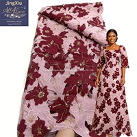 Tissu en dentelle de luxe rose poudré bordeaux, guipure florale 3D, appliqué en velours, broderie perlée et sequins, pour robe de soirée et robe de mariée