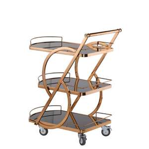 Troli Restoran <span class=keywords><strong>Gold</strong></span>, Troli Minuman Senior Club, Desain Titanium, Laris Manis, Baru, 3 Tingkat, Persegi, Baja Anti Karat Eropa - Product Image 3