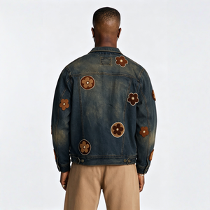 Chaqueta Vaquera para Hombre, Cómoda, Transpirable, con Estampado Floral, de Peso Medio, con Bolsillos Funcionales, para Primavera, Casual, Resistente al Viento, para Uso Diario - Product Image 4