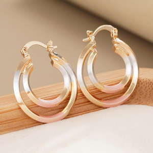 Orecchini a Doppio Anello Minimalisti con Pittura a Olio, Ear Cuff Tricolore, Gioielli alla Moda - Product Image 6