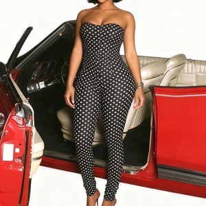 Combinaison courte à pois sans bretelles, imprimée, ajustée, épaules dénudées, nouvelle collection automne/hiver pour femmes, tendance - Product Image 4