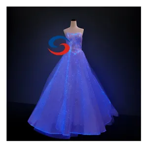 Factory price LED Light evening bridal dress glow in the dark fiber optic luminous fabrics wedding dress